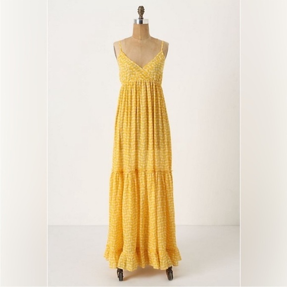 Anthropologie Porridge Yellow Lobster Print Tiered Maxi Dress Size Small - Picture 3 of 14